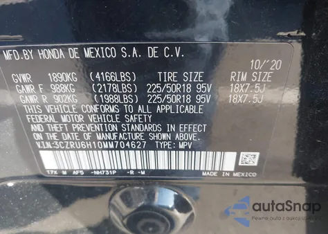 2021 Honda Hr-V Awd Sport z USA, uszkodzony, nr VIN 3CZRU6H10MM704627